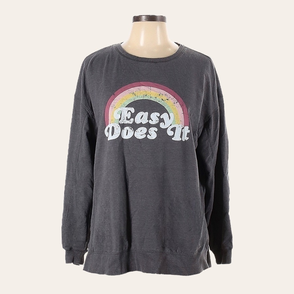 Wildfox Easy Does It Gray Rainbow Graphic Sweatshirt Size M Oversized Pullover